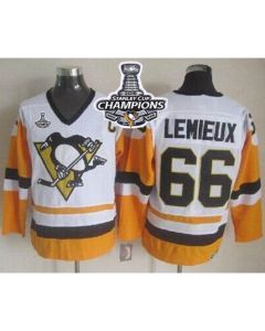 Penguins #66 Mario Lemieux White/Black CCM Throwback 2016 Stanley Cup Champions Stitched NHL Jersey