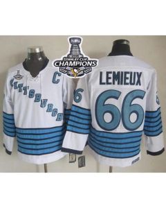 Penguins #66 Mario Lemieux White/Light Blue CCM Throwback 2016 Stanley Cup Champions Stitched NHL Jersey