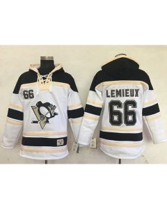 Penguins #66 Mario Lemieux White Sawyer Hooded Sweatshirt Stitched NHL Jersey