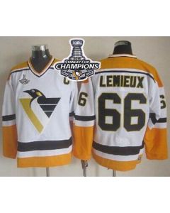 Penguins #66 Mario Lemieux White/Yellow CCM Throwback 2016 Stanley Cup Champions Stitched NHL Jersey