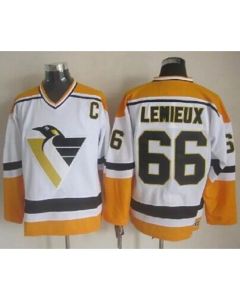 Penguins #66 Mario Lemieux White/Yellow CCM Throwback Stitched NHL Jersey