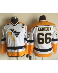 Penguins #66 Mario Lemieux White/Yellow CCM Throwback Stitched Youth NHL Jersey