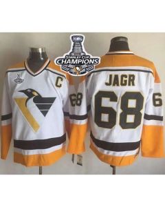 Penguins #68 Jaromir Jagr White/Yellow CCM Throwback 2016 Stanley Cup Champions Stitched NHL Jersey