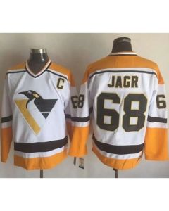 Penguins #68 Jaromir Jagr White/Yellow CCM Throwback Stitched NHL Jersey