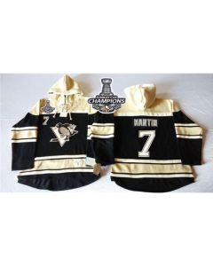 Penguins #7 Paul Martin Black Sawyer Hooded Sweatshirt 2016 Stanley Cup Champions Stitched NHL Jersey
