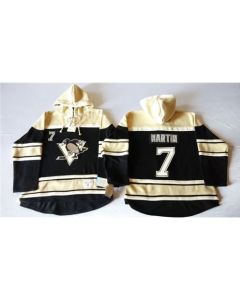 Penguins #7 Paul Martin Black Sawyer Hooded Sweatshirt Stitched NHL Jersey