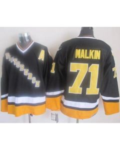 Penguins #71 Evgeni Malkin Black/Yellow CCM Throwback Stitched NHL Jersey