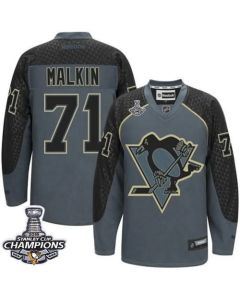 Penguins #71 Evgeni Malkin Charcoal Cross Check Fashion 2016 Stanley Cup Champions Stitched NHL Jersey