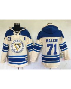 Penguins #71 Evgeni Malkin Cream Sawyer Hooded Sweatshirt Stitched NHL Jersey