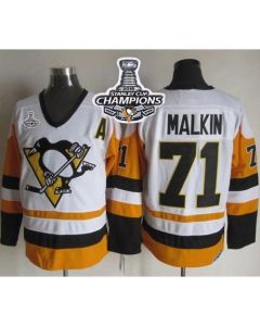 Penguins #71 Evgeni Malkin White/Black CCM Throwback 2016 Stanley Cup Champions Stitched NHL Jersey