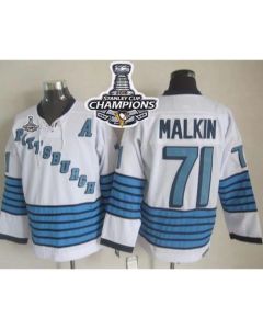 Penguins #71 Evgeni Malkin White/Light Blue CCM Throwback 2016 Stanley Cup Champions Stitched NHL Jersey
