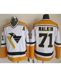 Penguins #71 Evgeni Malkin White/Yellow CCM Throwback Stitched NHL Jersey