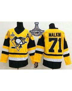 Penguins #71 Evgeni Malkin Yellow Throwback 2016 Stanley Cup Champions Stitched NHL Jersey