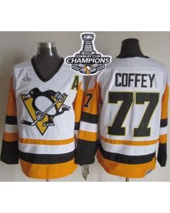 Penguins #77 Paul Coffey White/Black CCM Throwback 2016 Stanley Cup Champions Stitched NHL Jersey