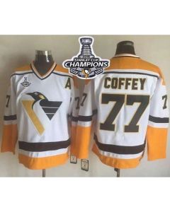 Penguins #77 Paul Coffey White/Yellow CCM Throwback 2016 Stanley Cup Champions Stitched NHL Jersey