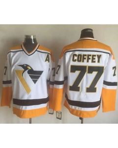 Penguins #77 Paul Coffey White/Yellow CCM Throwback Stitched NHL Jersey
