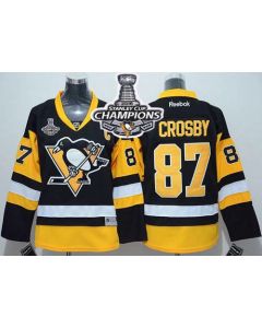 Penguins #87 Sidney Crosby Black 2016 Stanley Cup Champions Stitched Youth NHL Jersey (Black)