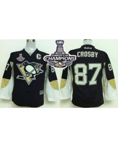 Penguins #87 Sidney Crosby Black 2016 Stanley Cup Champions Stitched Youth NHL Jersey