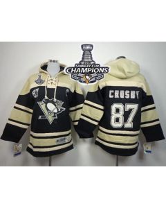 Penguins #87 Sidney Crosby Black Sawyer Hooded Sweatshirt 2016 Stanley Cup Champions Stitched Youth NHL Jersey