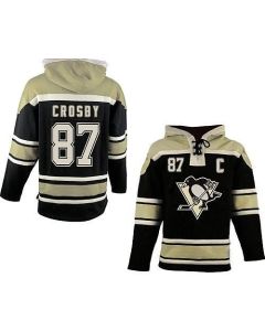 Penguins #87 Sidney Crosby Black Sawyer Hooded Sweatshirt Stitched NHL Jersey