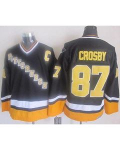 Penguins #87 Sidney Crosby Black/Yellow CCM Throwback Stitched NHL Jersey