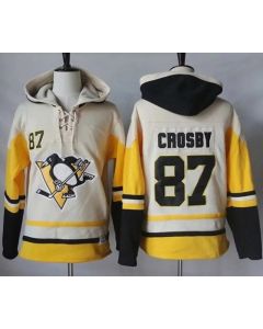 Penguins #87 Sidney Crosby Cream/Gold Sawyer Hooded Sweatshirt Stitched NHL Jersey
