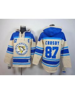 Penguins #87 Sidney Crosby Cream Sawyer Hooded Sweatshirt Stitched NHL Jersey