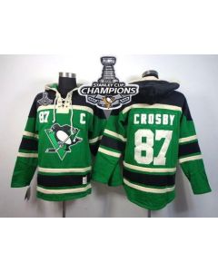 Penguins #87 Sidney Crosby Green St. Patrick's Day McNary Lace Hoodie 2016 Stanley Cup Champions Stitched NHL Jersey