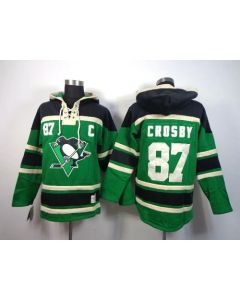 Penguins #87 Sidney Crosby Green St. Patrick's Day McNary Lace Hoodie Stitched NHL Jersey