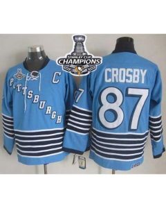 Penguins #87 Sidney Crosby Light Blue CCM Throwback 2016 Stanley Cup Champions Stitched NHL Jersey
