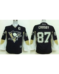 Penguins #87 Sidney Crosby Stitched Black Youth NHL Jersey
