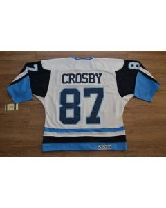 Penguins #87 Sidney Crosby Stitched White/Blue CCM Throwback NHL Jersey