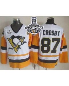 Penguins #87 Sidney Crosby White/Black CCM Throwback 2016 Stanley Cup Champions Stitched NHL Jersey