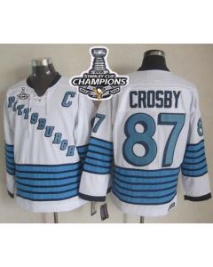 Penguins #87 Sidney Crosby White/Light Blue CCM Throwback 2016 Stanley Cup Champions Stitched NHL Jersey