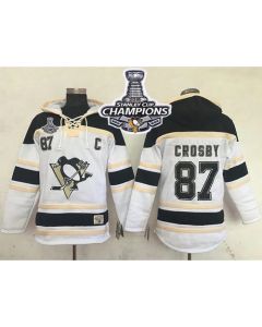 Penguins #87 Sidney Crosby White Sawyer Hooded Sweatshirt 2016 Stanley Cup Champions Stitched NHL Jersey
