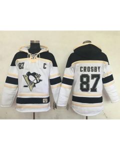 Penguins #87 Sidney Crosby White Sawyer Hooded Sweatshirt Stitched NHL Jersey