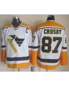 Penguins #87 Sidney Crosby White/Yellow CCM Throwback Stitched NHL Jersey
