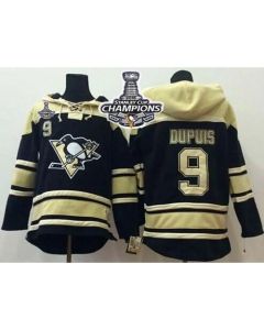 Penguins #9 Pascal Dupuis Black Sawyer Hooded Sweatshirt 2016 Stanley Cup Champions Stitched NHL Jersey