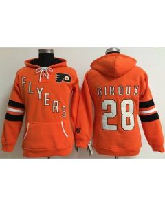 Philadelphia Flyers #28 Claude Giroux Orange Women's Old Time Heidi NHL Hoodie
