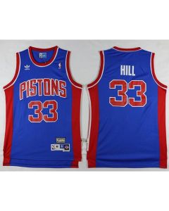 Pistons #33 Grant Hill Blue Throwback Stitched NBA Jersey