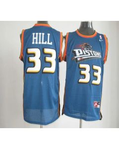 Pistons #33 Hill Blue Throwback Stitched NBA Jersey
