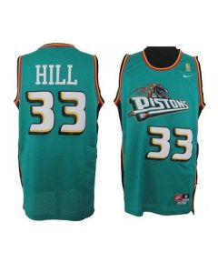 Pistons #33 Hill Green Throwback Stitched NBA Jersey