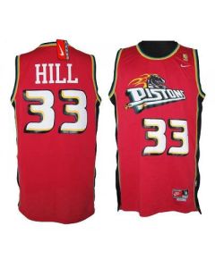 Pistons #33 Hill Red Throwback Stitched NBA Jersey