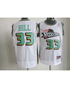 Pistons #33 Hill White Throwback Stitched NBA Jersey