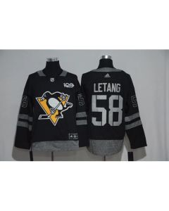 Pittsburgh Penguins #58 Kris Letang Black Men's 1917-2017 100th Anniversary Stitched NHL Jersey