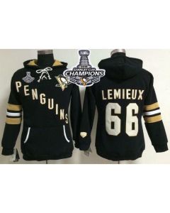Pittsburgh Penguins #66 Mario Lemieux Black 2016 Stanley Cup Champions Women's Old Time Heidi NHL Hoodie