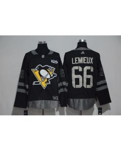 Pittsburgh Penguins #66 Mario Lemieux Black Men's 1917-2017 100th Anniversary Stitched NHL Jersey