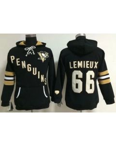 Pittsburgh Penguins #66 Mario Lemieux Black Women's Old Time Heidi NHL Hoodie