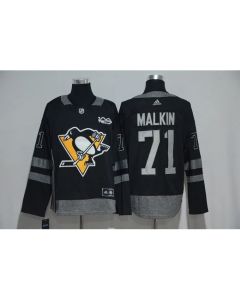 Pittsburgh Penguins #71 Evgeni Malkin Black Men's 1917-2017 100th Anniversary Stitched NHL Jersey