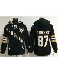 Pittsburgh Penguins #87 Sidney Crosby Black Women's Old Time Heidi NHL Hoodie